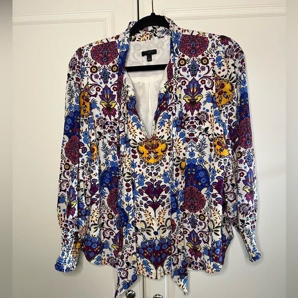 Talbots Tie Neck Top in Floral Medallion - Picture 2 of 11